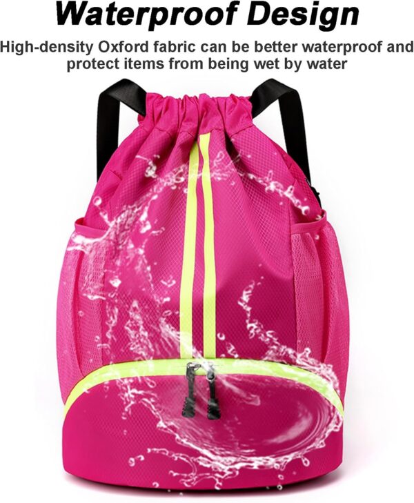 Drawstring Backpack, Waterproof Sports Gym Bag with Shoe Compartment and…