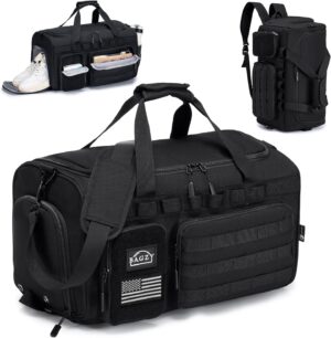 BAGZY 3 In 1 Tactical Military Travel Duffle Bag 40L with Shoe Compartment…