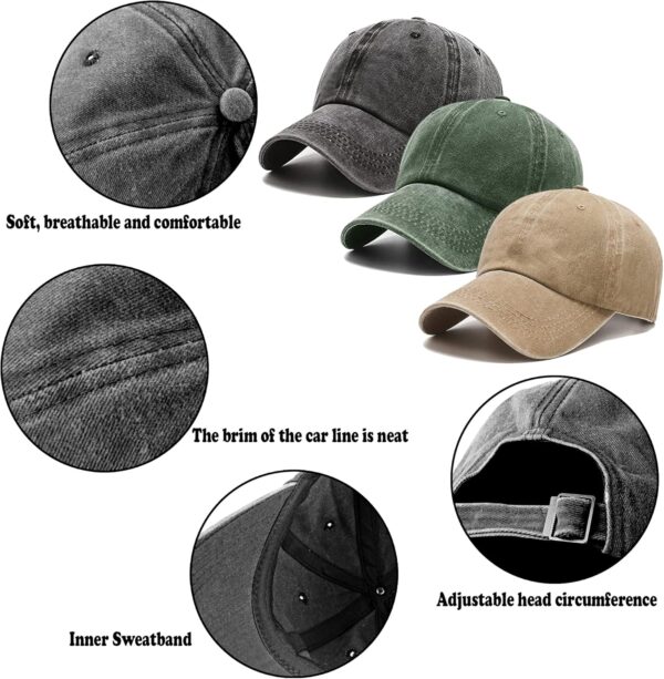3 Pack Washed Plain Vintage Baseball Cap Cotton Adjustable Twill Bulk Low Profile…