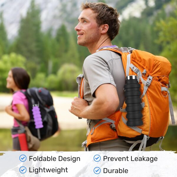 Collapsible Water Bottles, Reuseable BPA Free Silicone Foldable Water Bottle 16oz,…