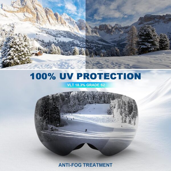 Ski Goggles Snowboard Goggles Adult, 100% UV Protection Anti-Fog Snow Goggles