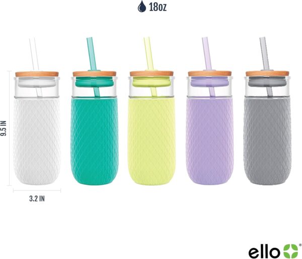 Ello Devon Glass Tumbler with Straw, Friction Fit Bamboo Wood Lid and Silicone Sleeve