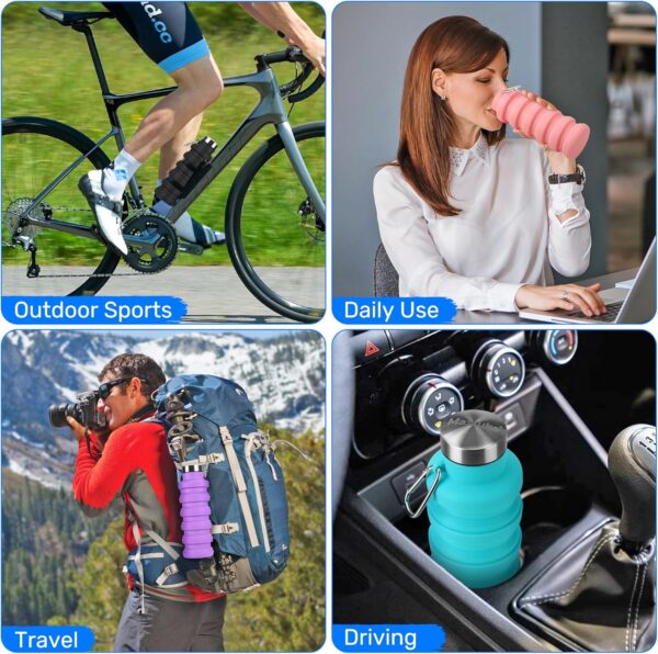 Collapsible Water Bottles, Reuseable BPA Free Silicone Foldable Water Bottle 16oz,…