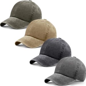 4 Pieces Washed Baseball Cap Adjustable Twill Plain Hat Unisex Baseball Cap Vintage…