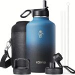 Half Gallon Water Bottle Insulated with Straw & 3 Lids, Coolflask 64 oz Water Jug...