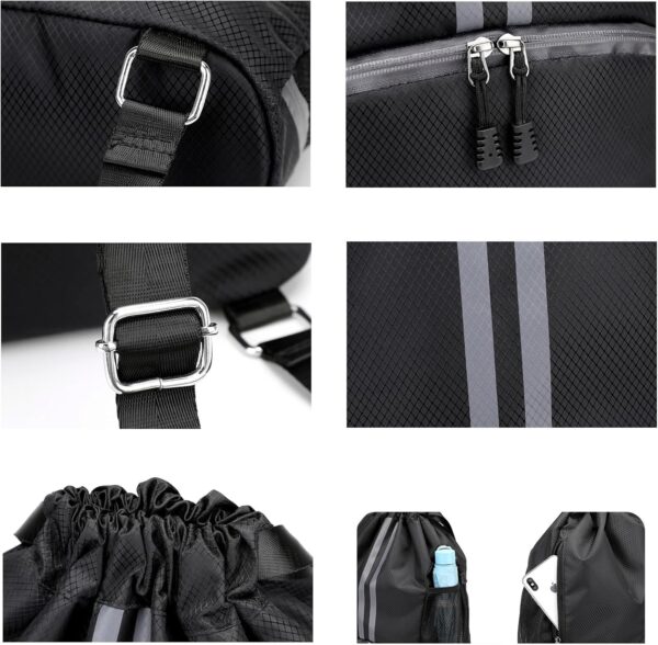 Black Drawstring Gym Bag for Men, Waterproof Drawstring Backpack for Women,…