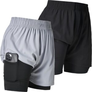Ultra Performance Men’s Athletic 2 in 1 Compression Shorts 2 Pack Mens Gym Workout…