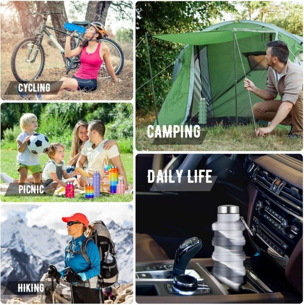 Lallisa 8 Pcs Collapsible Water Bottles Bulk Reusable Silicone Foldable Water Bottles…