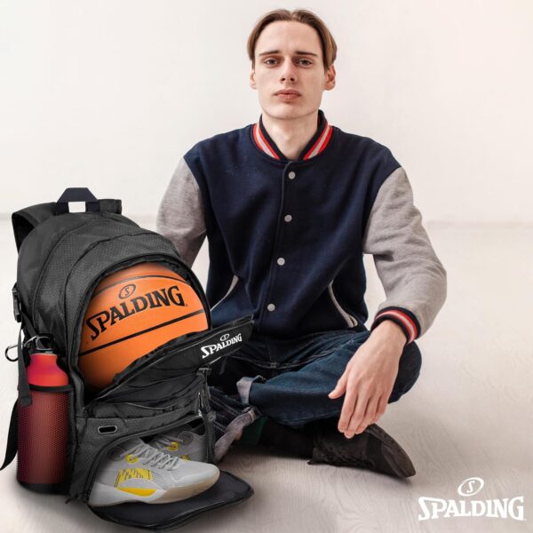 Spalding Basketball Backpack – Black Sports Bag with Ball & Shoe…