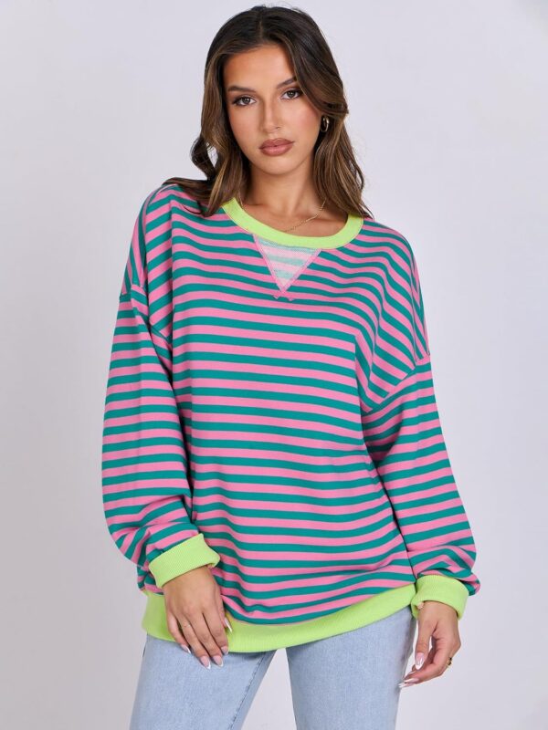 ANRABESS Women Striped Oversized Sweatshirt Crewneck Long Sleeve Shirts Hoodies 2025…