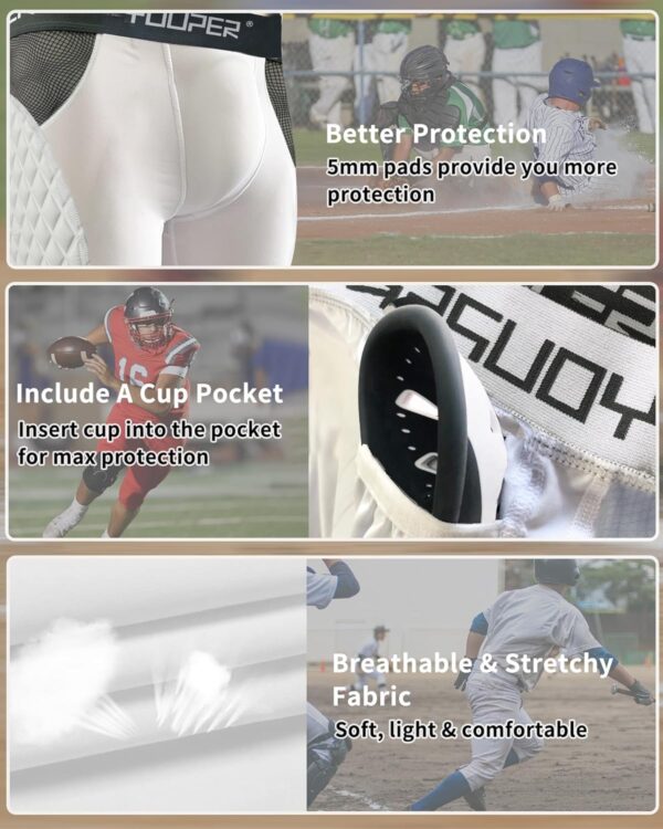 Youper Adult Elite Compression Padded Sliding Shorts w/Cup Pocket for Baseball, Football