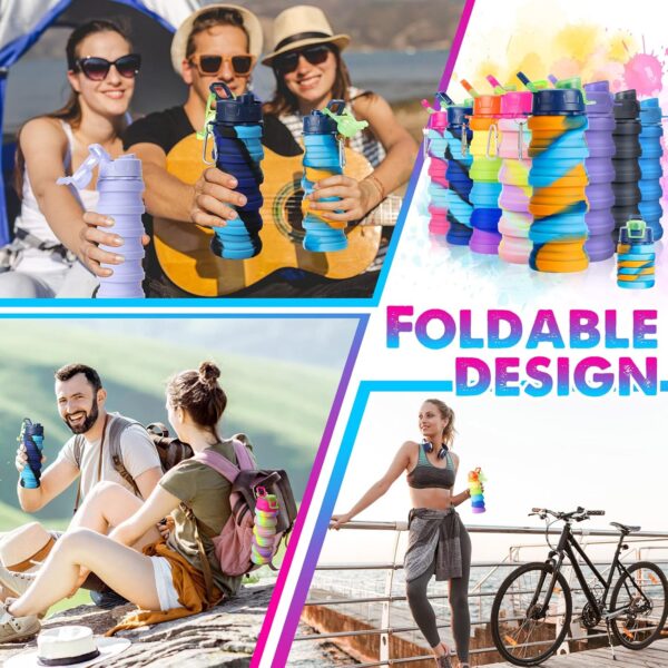 8 Pcs Collapsible Water Bottles Silicone Travel 16 oz Reusable Leakproof Foldable…