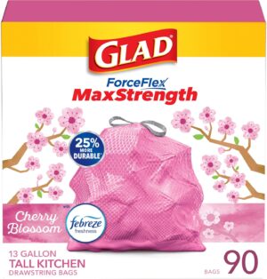 Glad ForceFlex MaxStrength Tall Kitchen Drawstring Trash Bags, 13 Gal, 90 Ct…