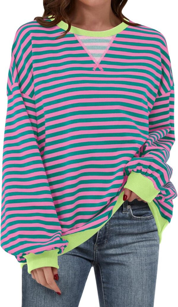 ANRABESS Women Striped Oversized Sweatshirt Crewneck Long Sleeve Shirts Hoodies 2025…