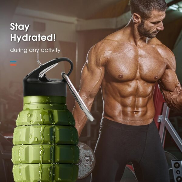 YARO Collapsible Water Bottles, 20oz Water Bottle with 2 Lids and Carabiner, Green…