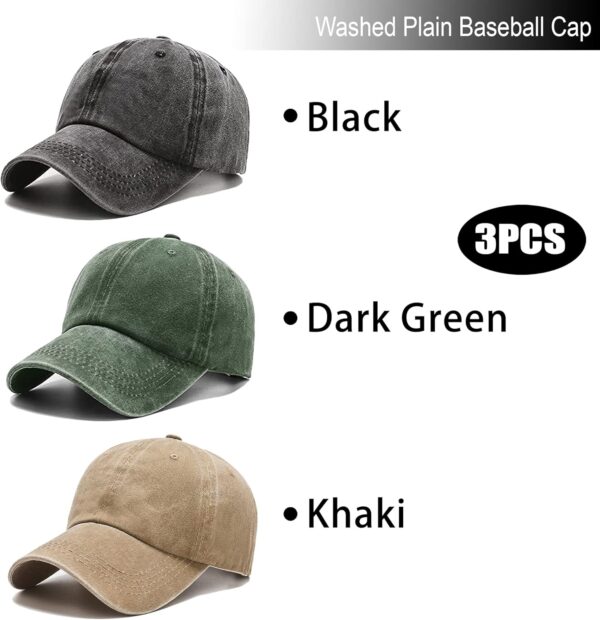 3 Pack Washed Plain Vintage Baseball Cap Cotton Adjustable Twill Bulk Low Profile…