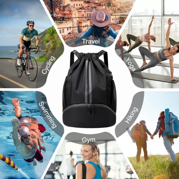 Hoedia Sports Drawstring Backpack – String Swim Gym Bag with Shoes…
