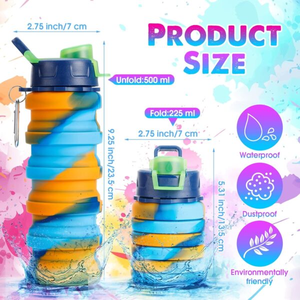 8 Pcs Collapsible Water Bottles Silicone Travel 16 oz Reusable Leakproof Foldable…