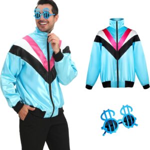 Leadtex Adult Long Sleeve Color Block Lightweight 80s Tracksuit,Zipper Front Retro…