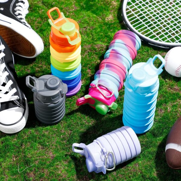 8 Pcs Collapsible Water Bottles Silicone Travel 16 oz Reusable Leakproof Foldable…