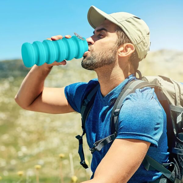 Collapsible Water Bottles, Reuseable BPA Free Silicone Foldable Water Bottle 16oz,…