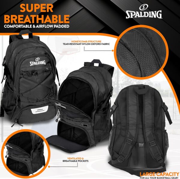 Spalding Basketball Backpack – Black Sports Bag with Ball & Shoe…