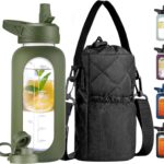 CIVAGO 32 oz Glass Water Bottle with Straw and Insulated Bottle Holder Sling,...