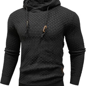 Zaitun Mens Hooded Sweatshirt Long Sleeve Solid Knitted Hoodie Pullover Sweater