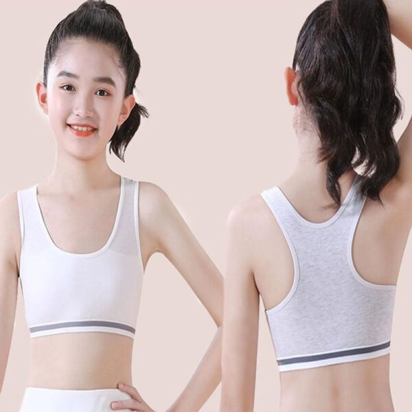 Girls Sports Bra Unpadded Crop Top Cotton Pack of 4, Grey, Black, White and Pink