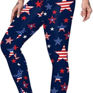 Eciodci Women’s American Flag Leggings USA 4th of July Patriotic Stripes…