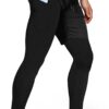 Aolesy Men’s 2 in 1 Running Compression Pants, Black, High Rise, Athletic Tapered