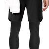 Aolesy Men’s 2 in 1 Running Compression Pants, Black, High Rise, Athletic Tapered