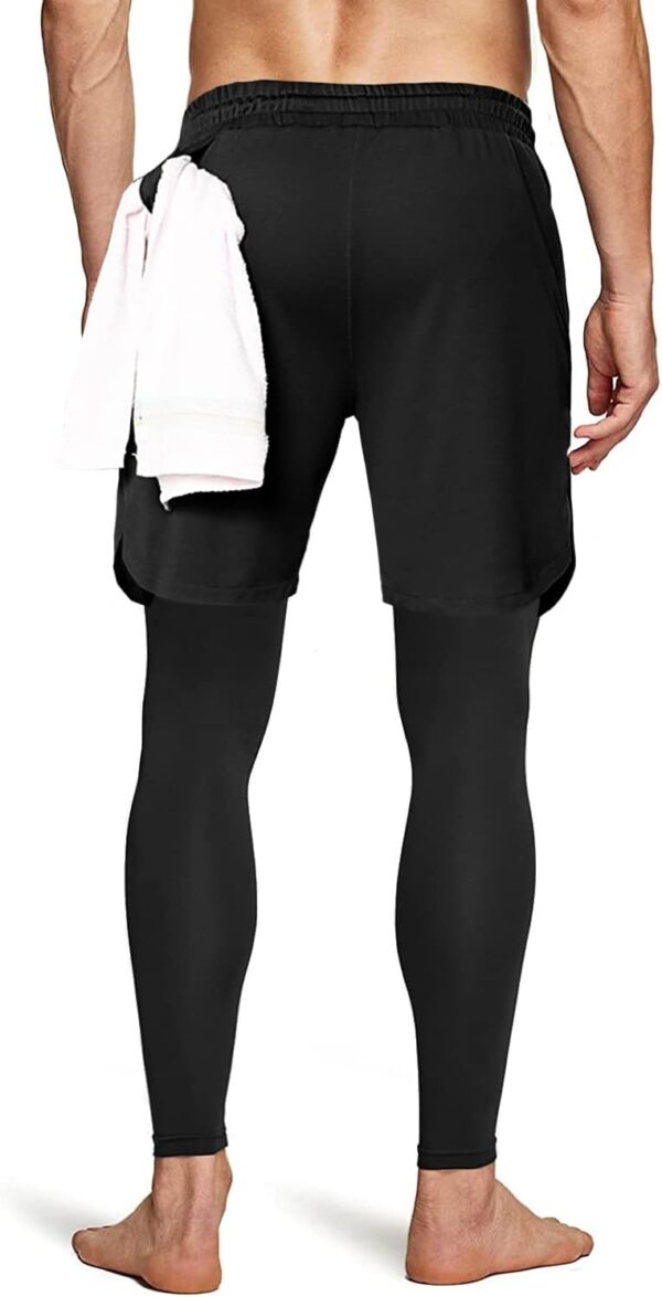 Aolesy Men’s 2 in 1 Running Compression Pants, Black, High Rise, Athletic Tapered
