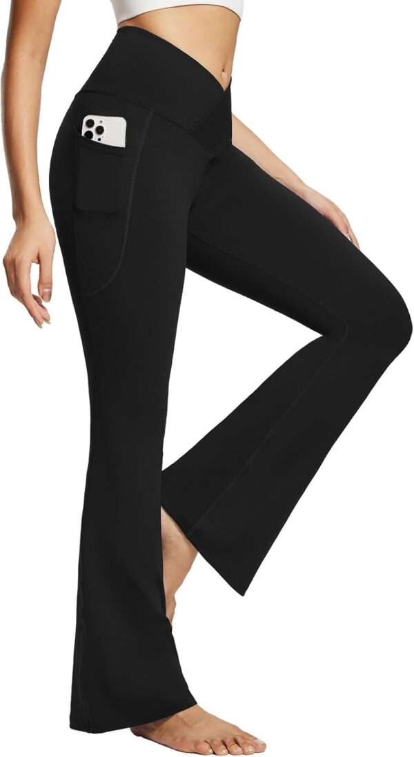 baleaf Women’s Yoga Pants V Crossover Flare Leggings with Pockets High Waist…