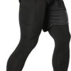 Aolesy Men's 2 in 1 Running Compression Pants, Black, High Rise, Athletic Tapered