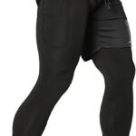 Aolesy Men's 2 in 1 Running Compression Pants, Black, High Rise, Athletic Tapered
