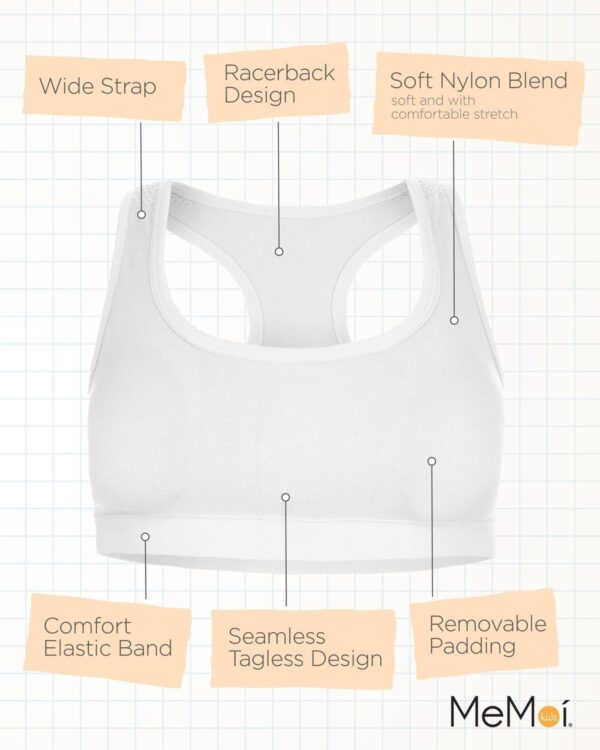 MeMoi Girls’ 2 Pair Pack Racerback Sports Training Bra