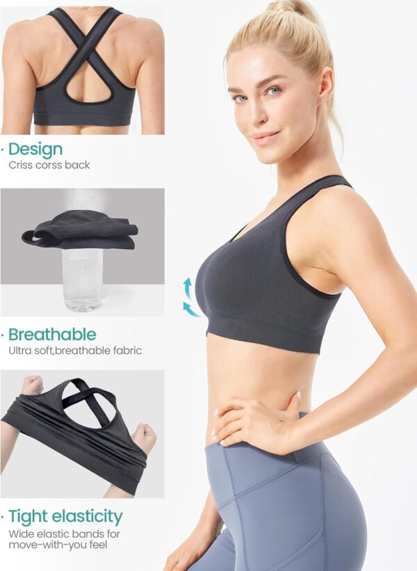 FITTIN Sports Bras Pack for Women – Padded Cross Back Support Seamless Strap…