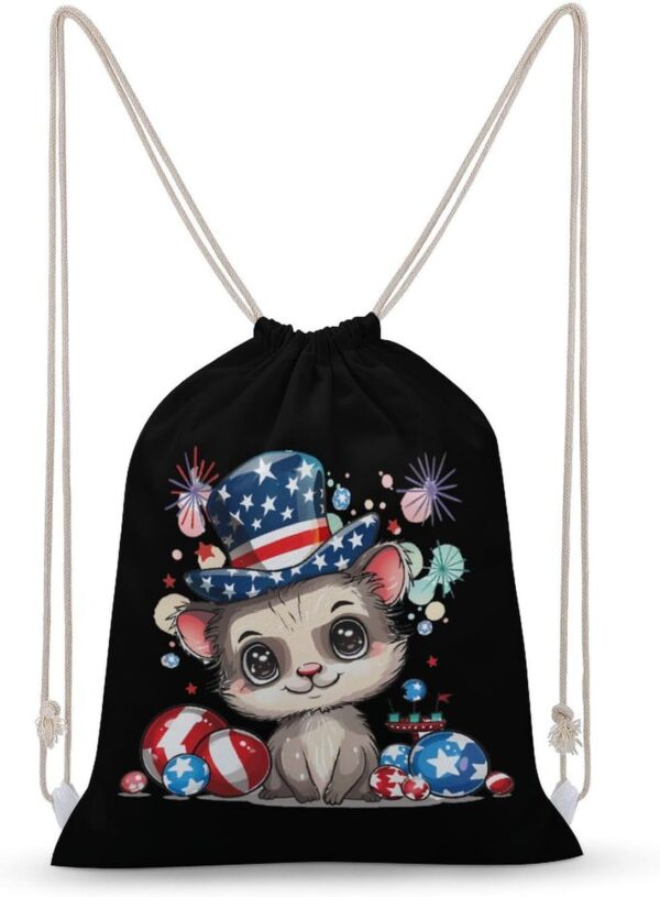 Cute Ferret 4th Of July Balloons American Flag Drawstring Backpack Gym Bag…