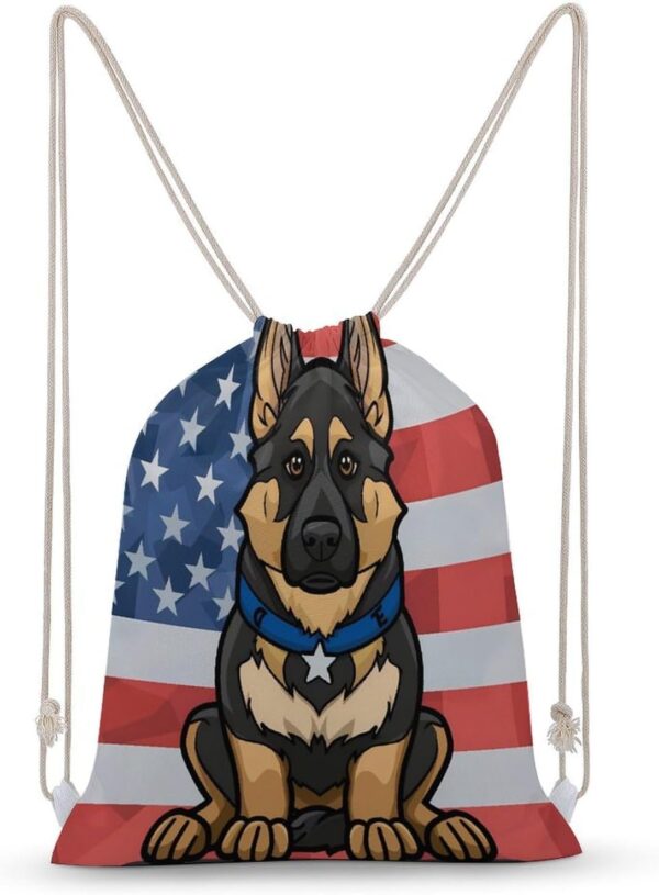 Police Dog Blue Line American Flag Drawstring Backpack Gym Bag Pull String…