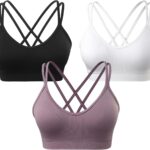 VEQKING Women's Cross Back Sports Bra Padded Strappy Medium Support Yoga Bra...