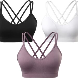 VEQKING Women’s Cross Back Sports Bra Padded Strappy Medium Support Yoga Bra…