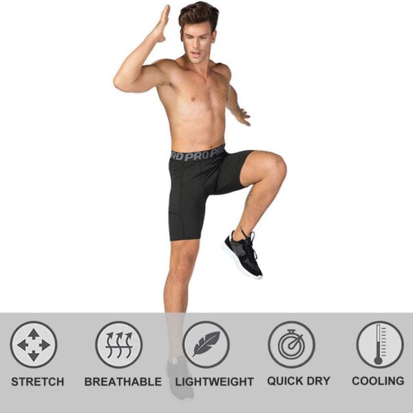 Mens Compression Running Shorts with Phone Pocket Athletic Gym Yoga Shorts Cool Dry…