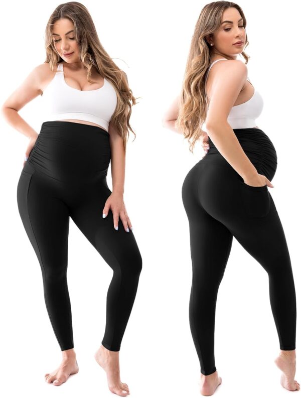 Walifrey Women’s Maternity Leggings with Pockets Over The Belly,Pregnancy…