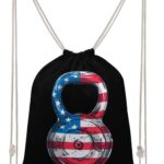 Kettlebell Barbell Usa Flag Drawstring Backpack Gym Bag Pull String Sport...