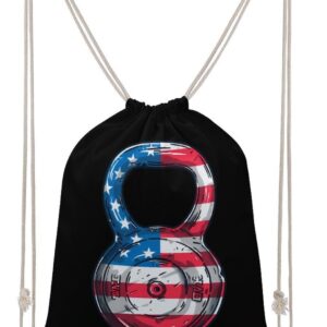 Kettlebell Barbell Usa Flag Drawstring Backpack Gym Bag Pull String Sport…