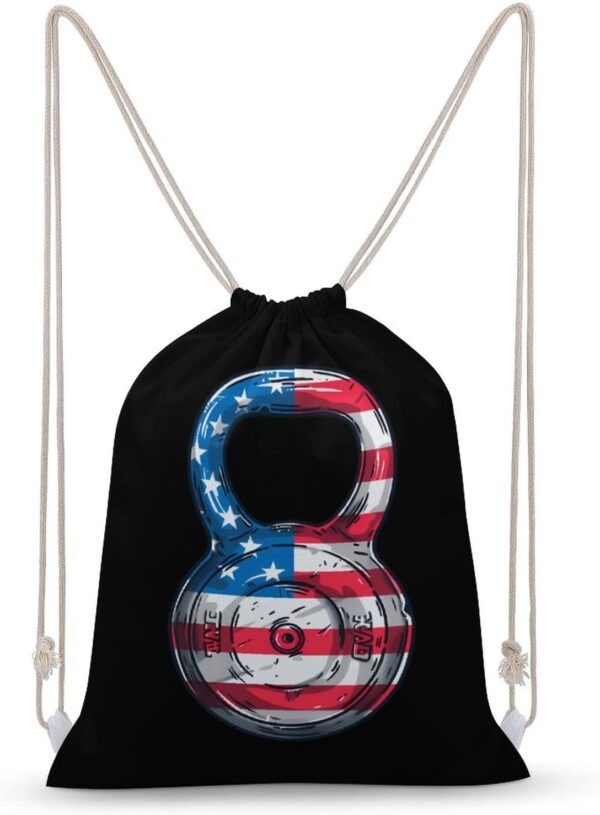 Kettlebell Barbell Usa Flag Drawstring Backpack Gym Bag Pull String Sport…