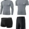 mens 5pcs Men's Compression Sets Pants Long Sleeve Shirt Athletic Shorts Running...