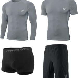 mens 5pcs Men’s Compression Sets Pants Long Sleeve Shirt Athletic Shorts Running…
