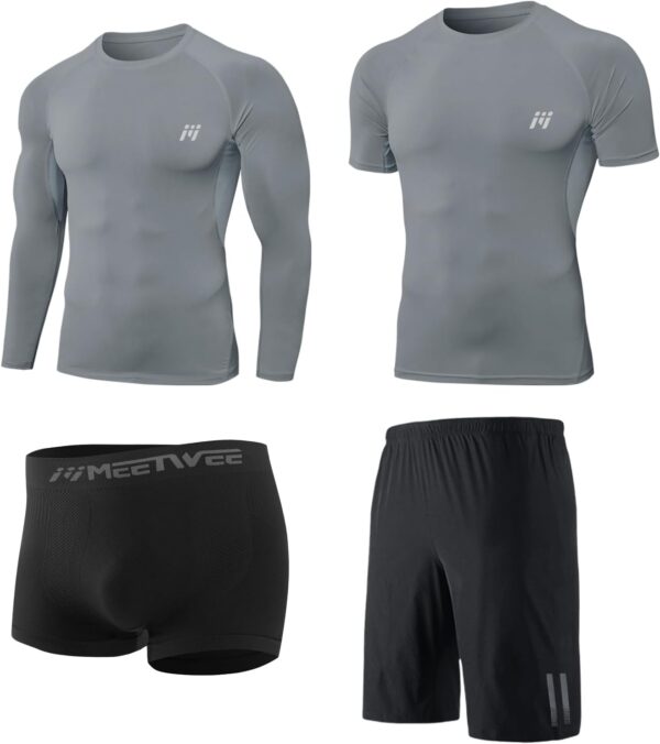 mens 5pcs Men’s Compression Sets Pants Long Sleeve Shirt Athletic Shorts Running…